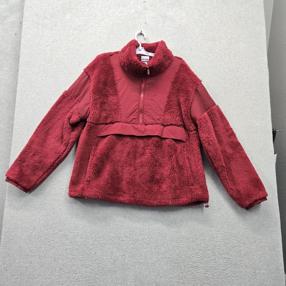 PINK Victoria's Secret Women Sweatshirt XL Red Fleece Oversized Teddy Stretch